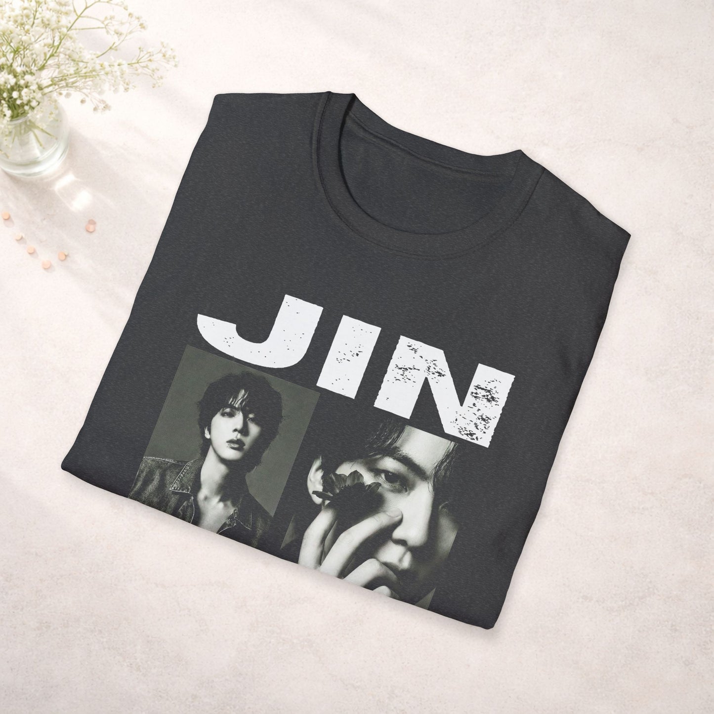 Jin BTS Shirt Minimal Tee, Jin Black and White T Shirt, Kpop Graphic Tee, BTS Jin Fan Shirt, Army Gift, Unisex Softstyle Shirt