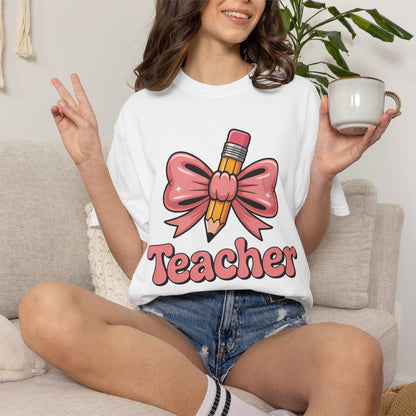 Pink Teacher Bow Comfort Colors Shirt | Cute Teacher Gift