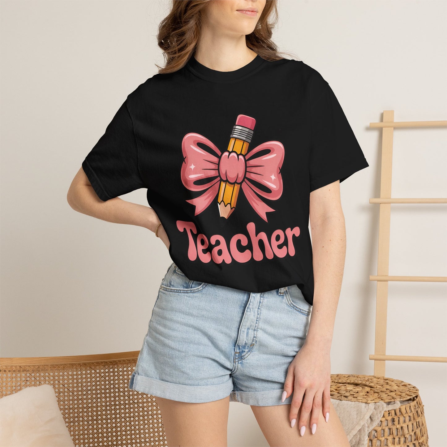 Pink Teacher Bow Comfort Colors Shirt | Cute Teacher Gift