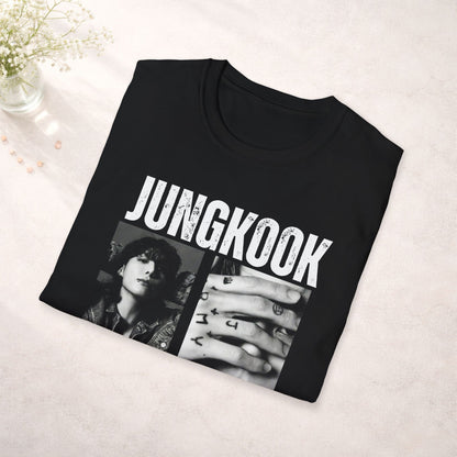 Jungkook Bts Shirt Minimal Tee, Jungkook Black White Graphic T Shirt, Kpop Fan Tee, Bts Merch Shirt, Army Gift, Unisex Softstyle