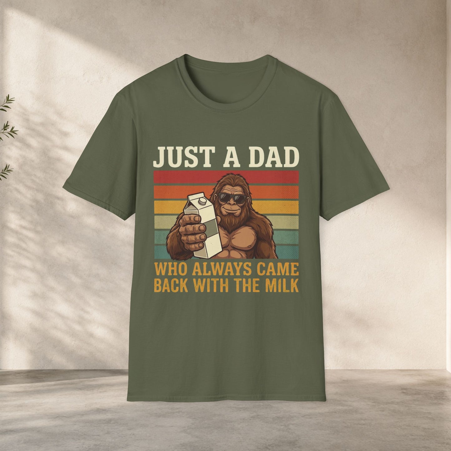 Premium quality Just A Dad Who Always Came Back With The Milk Shirt | Funny Bigfoot Dad Tee shirt - soft comfortable dad