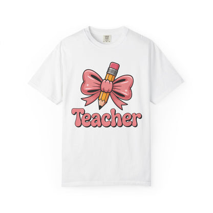 Pink Teacher Bow Comfort Colors Shirt | Cute Teacher Gift