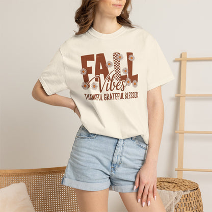 Fall Vibes Shirt, Thankful Grateful Blessed Shirt, Autumn Daisy Shirt, Comfort Colors Fall Tee, Thanksgiving Shirt Women