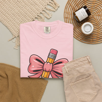 Pink Teacher Bow Comfort Colors Shirt | Cute Teacher Gift