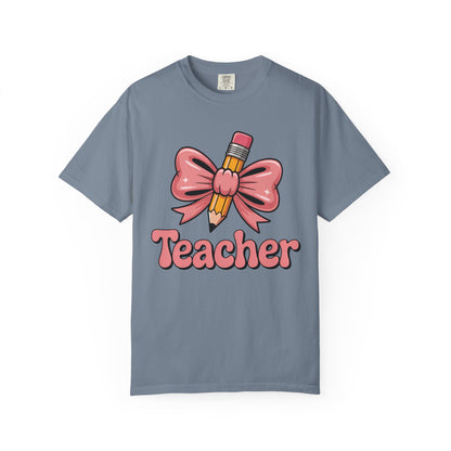 Pink Teacher Bow Comfort Colors Shirt | Cute Teacher Gift