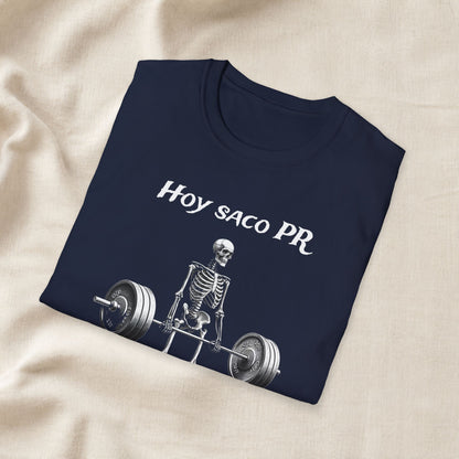 weightlifting tee aesthetic Hoy Saco PR Shirt, Funny Spanish Gym Shirt, Powerlifting Meme Tee, Deadlift Skeleton T Shirt