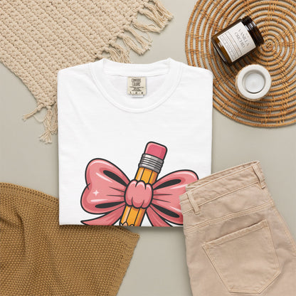 Pink Teacher Bow Comfort Colors Shirt | Cute Teacher Gift