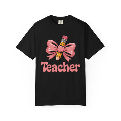 Pink Teacher Bow Comfort Colors Shirt | Cute Teacher Gift