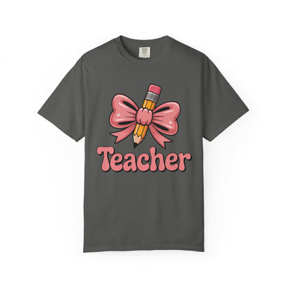 Pink Teacher Bow Comfort Colors Shirt | Cute Teacher Gift