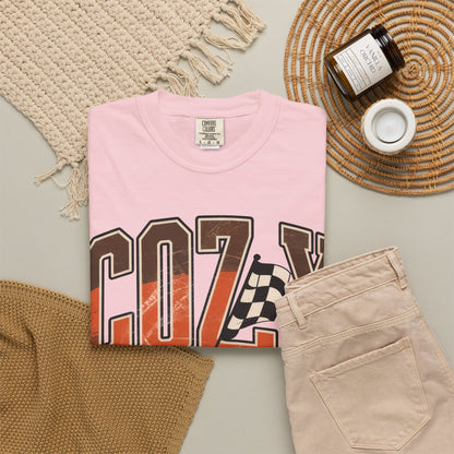 Cozy Season Comfort Colors 1717 Fall Racing Graphic T-Shirt checkered flag shirt graphic shirt - eye-catching checkered flag