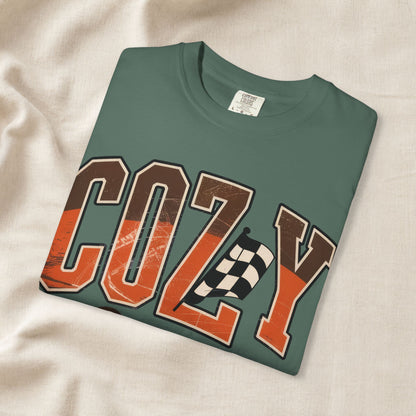 Comfortable unisex Cozy Season Comfort Colors 1717 Fall Racing Graphic T-Shirt graphic tee - flattering fall graphic tee fit