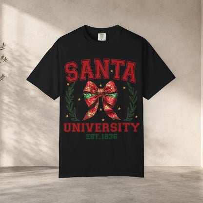christmas shirt aesthetic Santa University Shirt, Christmas Bow Shirt, Cute Holiday Shirt, Christmas Shirt Women, Comfort