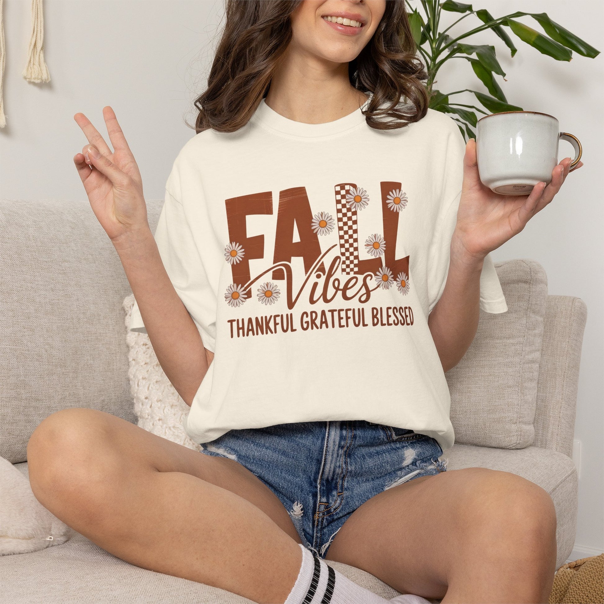 Premium quality Fall Vibes Shirt, Thankful Grateful Blessed Shirt, Autumn Daisy Shirt, Comfort Colors Fall Tee, Thanksgiving