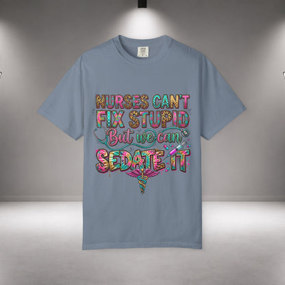 icu nurse tee aesthetic Funny Nurse Shirt Nurses Can't Fix Stupid But We Can Sedate It, Sarcastic RN Tee, ER Nurse Gift, ICU