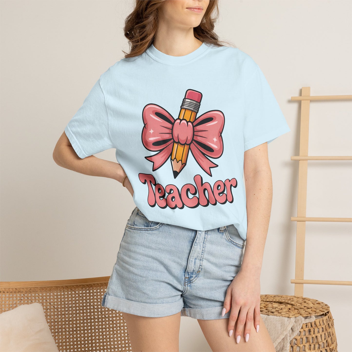 Pink Teacher Bow Comfort Colors Shirt | Cute Teacher Gift