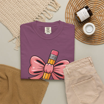 Pink Teacher Bow Comfort Colors Shirt | Cute Teacher Gift