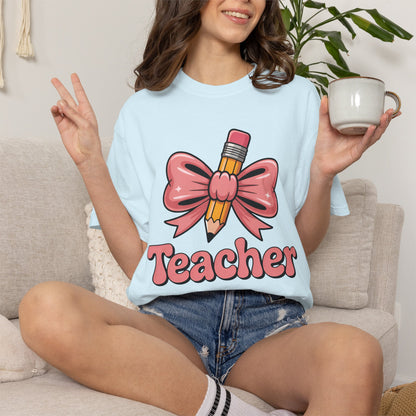 Pink Teacher Bow Comfort Colors Shirt | Cute Teacher Gift