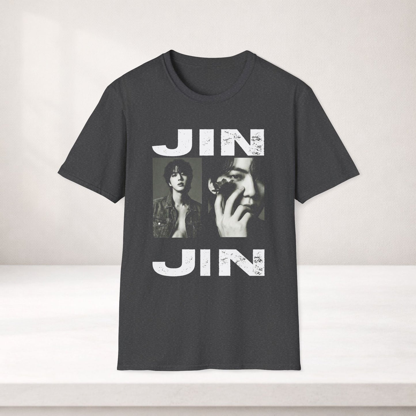 Jin BTS Shirt Minimal Tee, Jin Black and White T Shirt, Kpop Graphic Tee, BTS Jin Fan Shirt, Army Gift, Unisex Softstyle Shirt