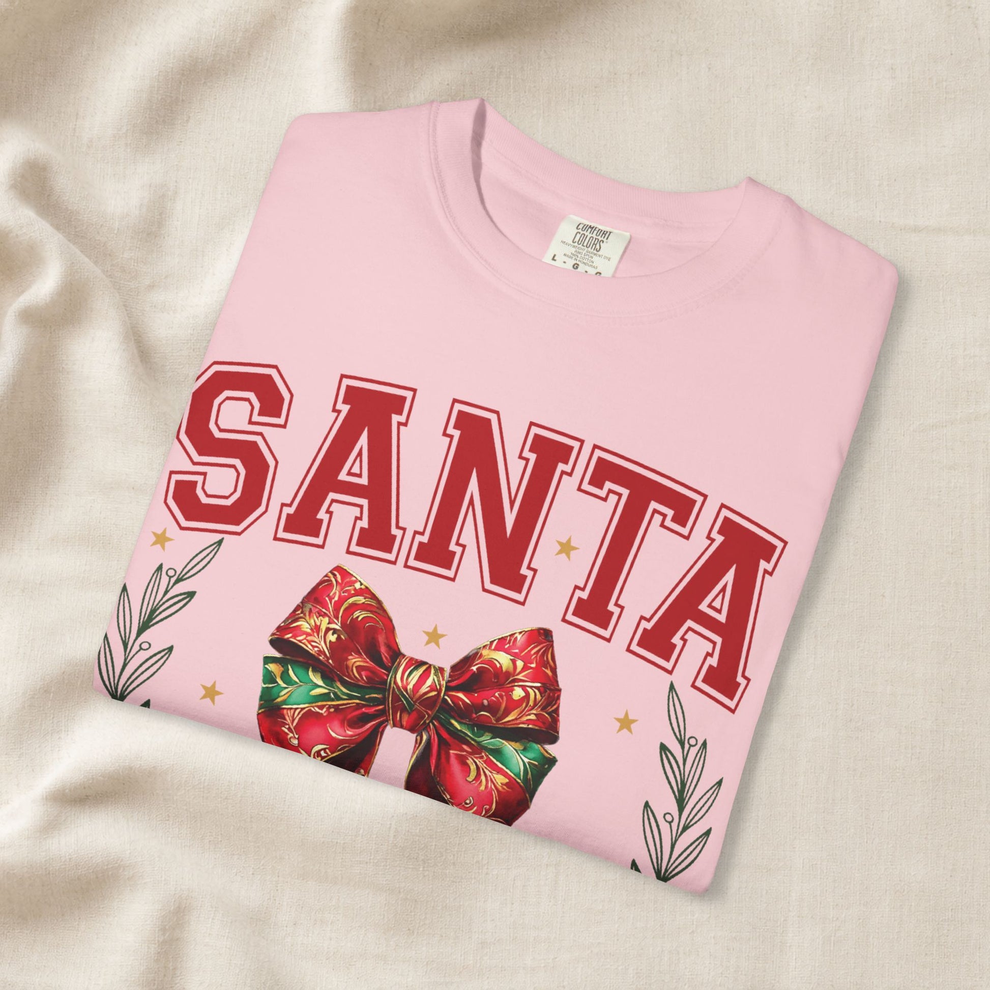 Santa University Shirt, Christmas Bow Shirt, Cute Holiday Shirt, Christmas Shirt Women, Comfort Colors Christmas Tee