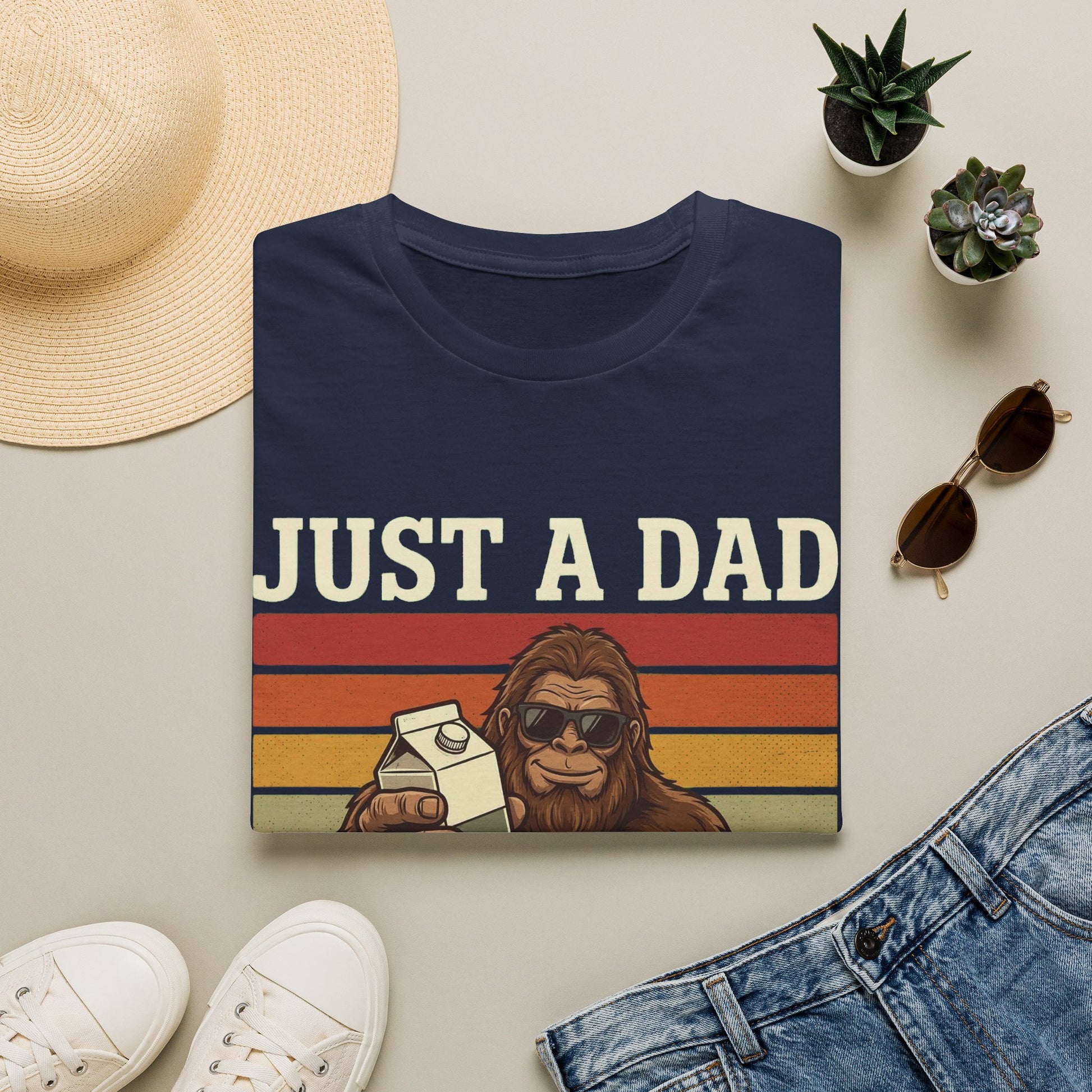fathers day gift aesthetic Just A Dad Who Always Came Back With The Milk Shirt | Funny Bigfoot Dad Tee t-shirt - trendy
