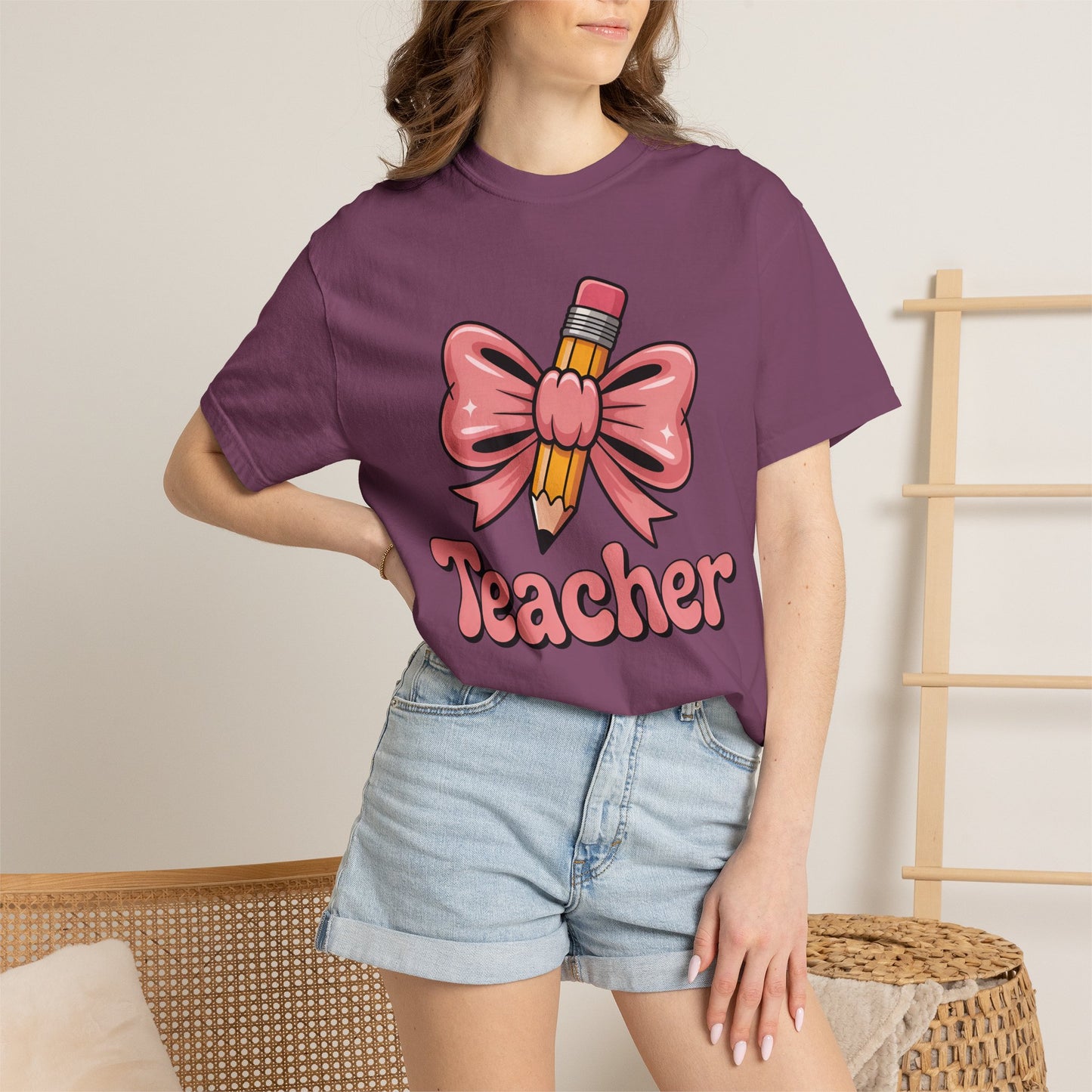 Pink Teacher Bow Comfort Colors Shirt | Cute Teacher Gift