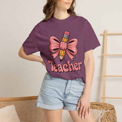 Pink Teacher Bow Comfort Colors Shirt | Cute Teacher Gift