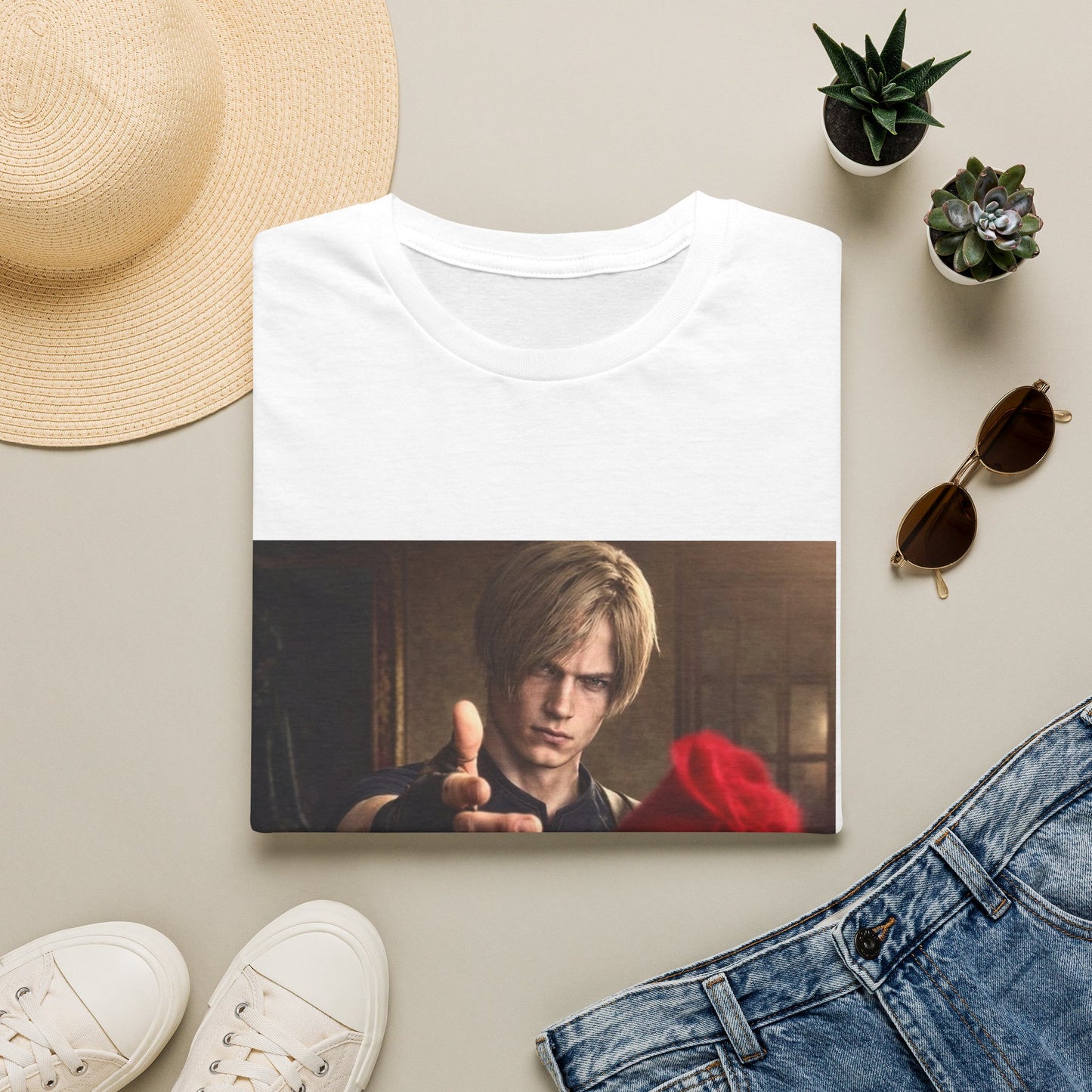 Leon Kennedy Flower Shirt, Resident Evil Aesthetic Tee, Leon S Kennedy Rose Gift, RE Fan Art T-Shirt, Biohazard Romantic Design, Capcom