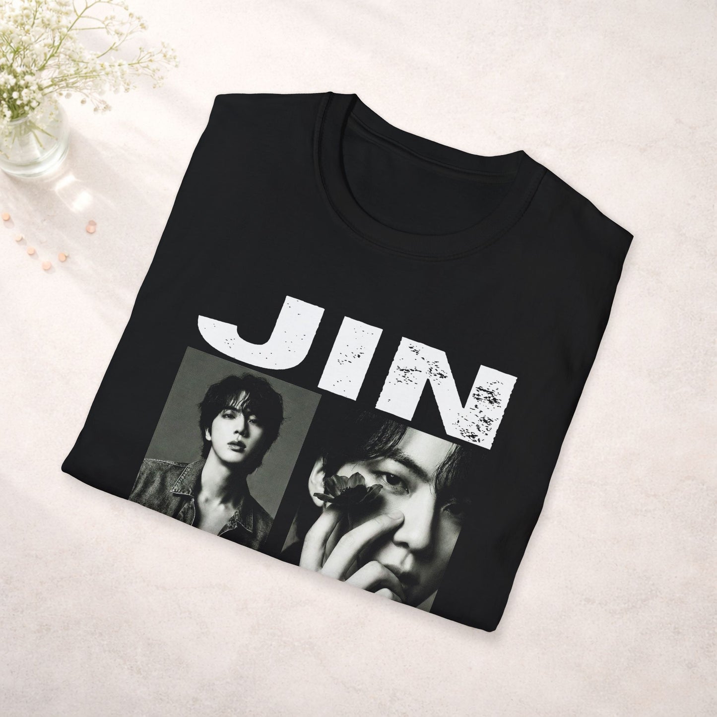 Jin BTS Shirt Minimal Tee, Jin Black and White T Shirt, Kpop Graphic Tee, BTS Jin Fan Shirt, Army Gift, Unisex Softstyle Shirt