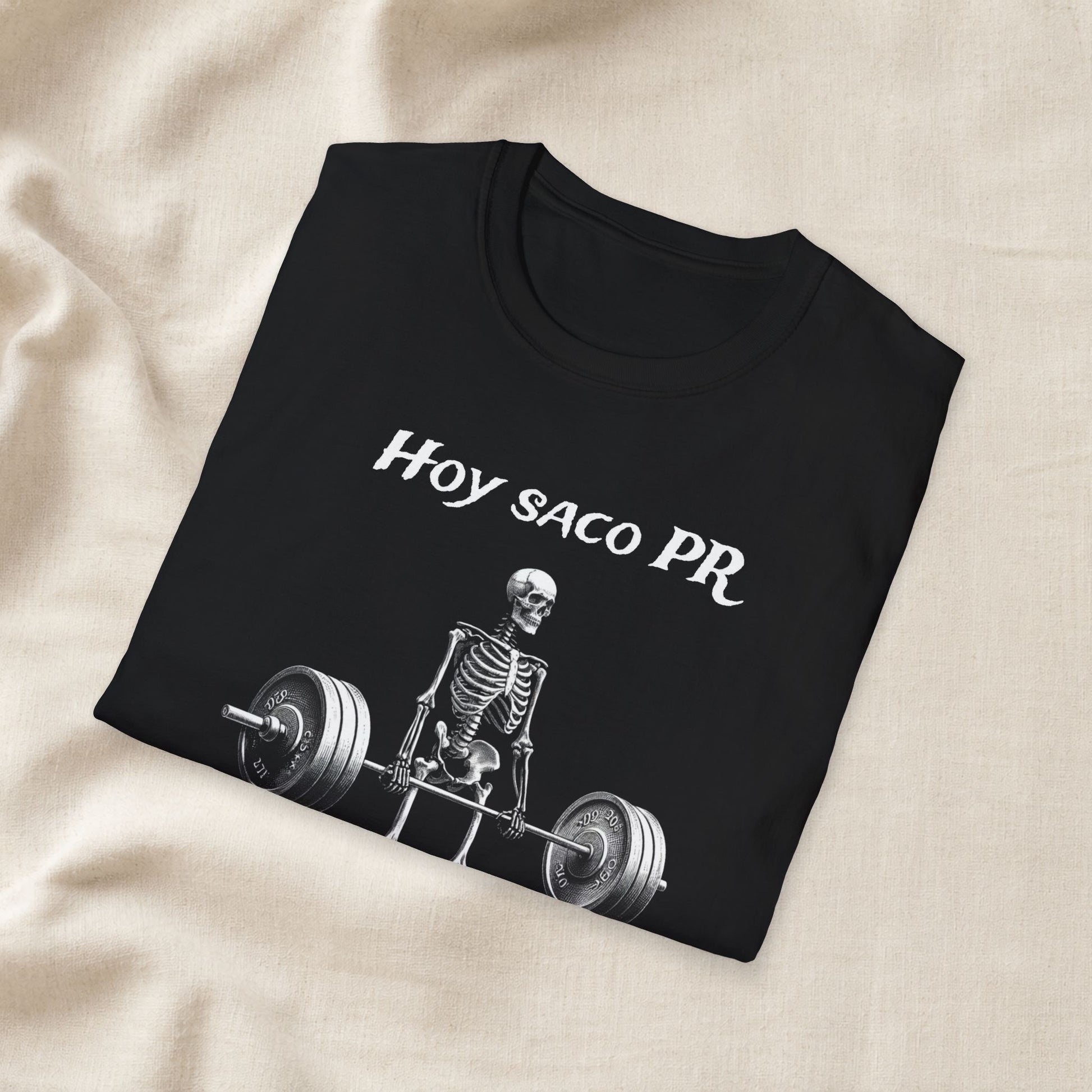 Comfortable unisex Hoy Saco PR Shirt, Funny Spanish Gym Shirt, Powerlifting Meme Tee, Deadlift Skeleton T Shirt, Latino