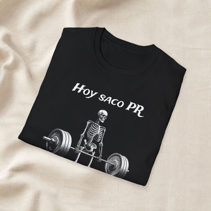 Comfortable unisex Hoy Saco PR Shirt, Funny Spanish Gym Shirt, Powerlifting Meme Tee, Deadlift Skeleton T Shirt, Latino
