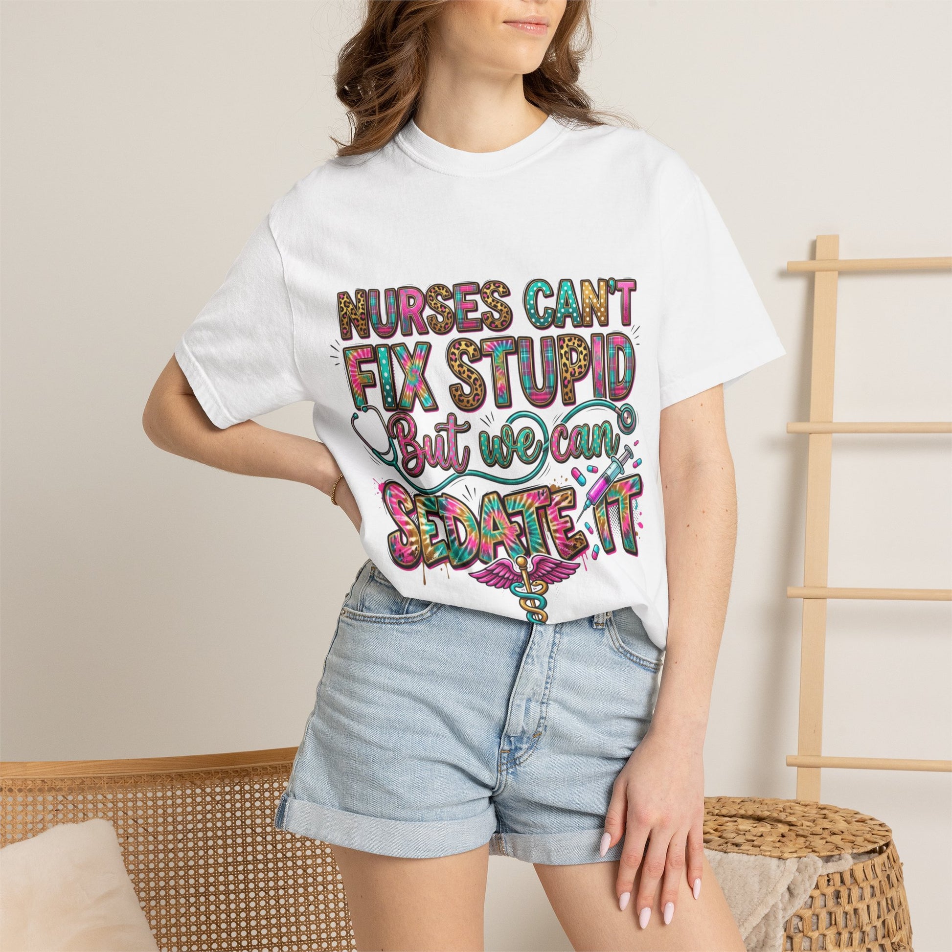 Funny Nurse Shirt Nurses Can't Fix Stupid But We Can Sedate It, Sarcastic RN Tee, ER Nurse Gift, ICU Nurse Shirt, Nursing