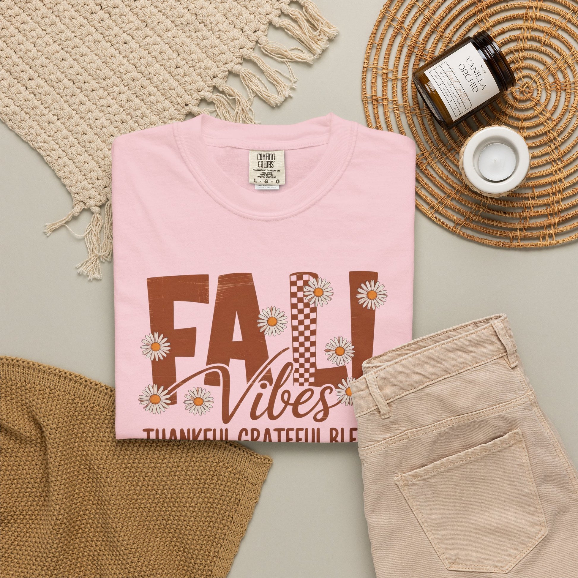Fall Vibes Shirt, Thankful Grateful Blessed Shirt, Autumn Daisy Shirt, Comfort Colors Fall Tee, Thanksgiving Shirt Women