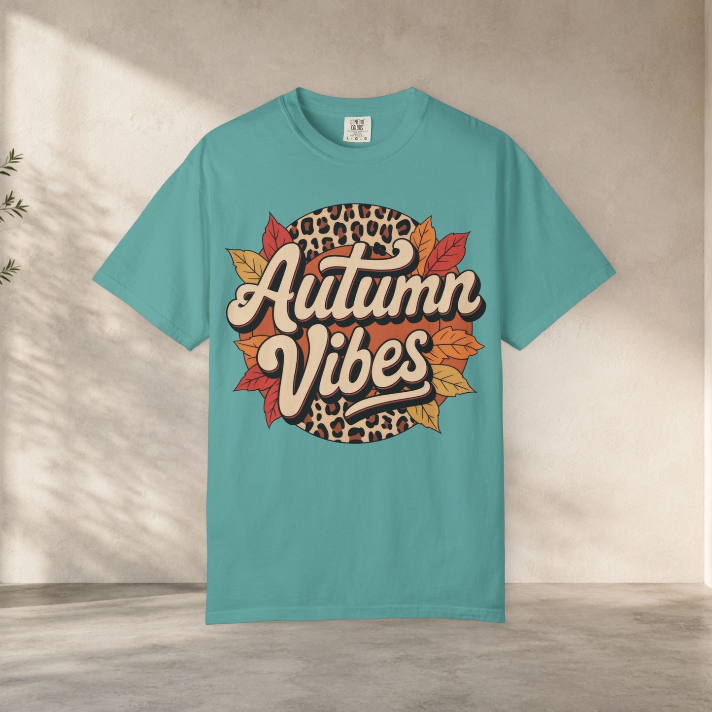Autumn Vibes Comfort Colors 1717 T-Shirt – Cozy Fall Leaves Graphic Tee t-shirt for fall shirt women and leopard print tee