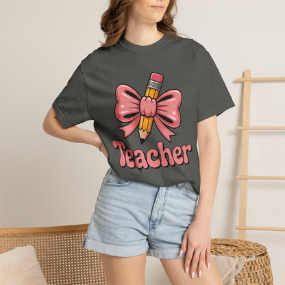 Pink Teacher Bow Comfort Colors Shirt | Cute Teacher Gift