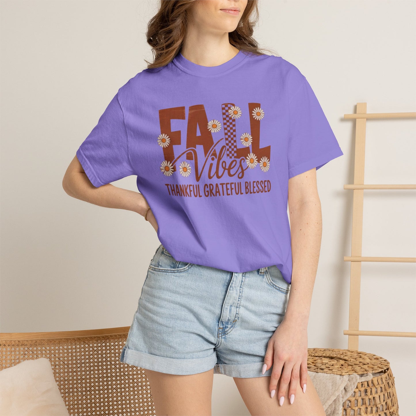 Fall Vibes Shirt, Thankful Grateful Blessed Shirt, Autumn Daisy Shirt, Comfort Colors Fall Tee, Thanksgiving Shirt Women