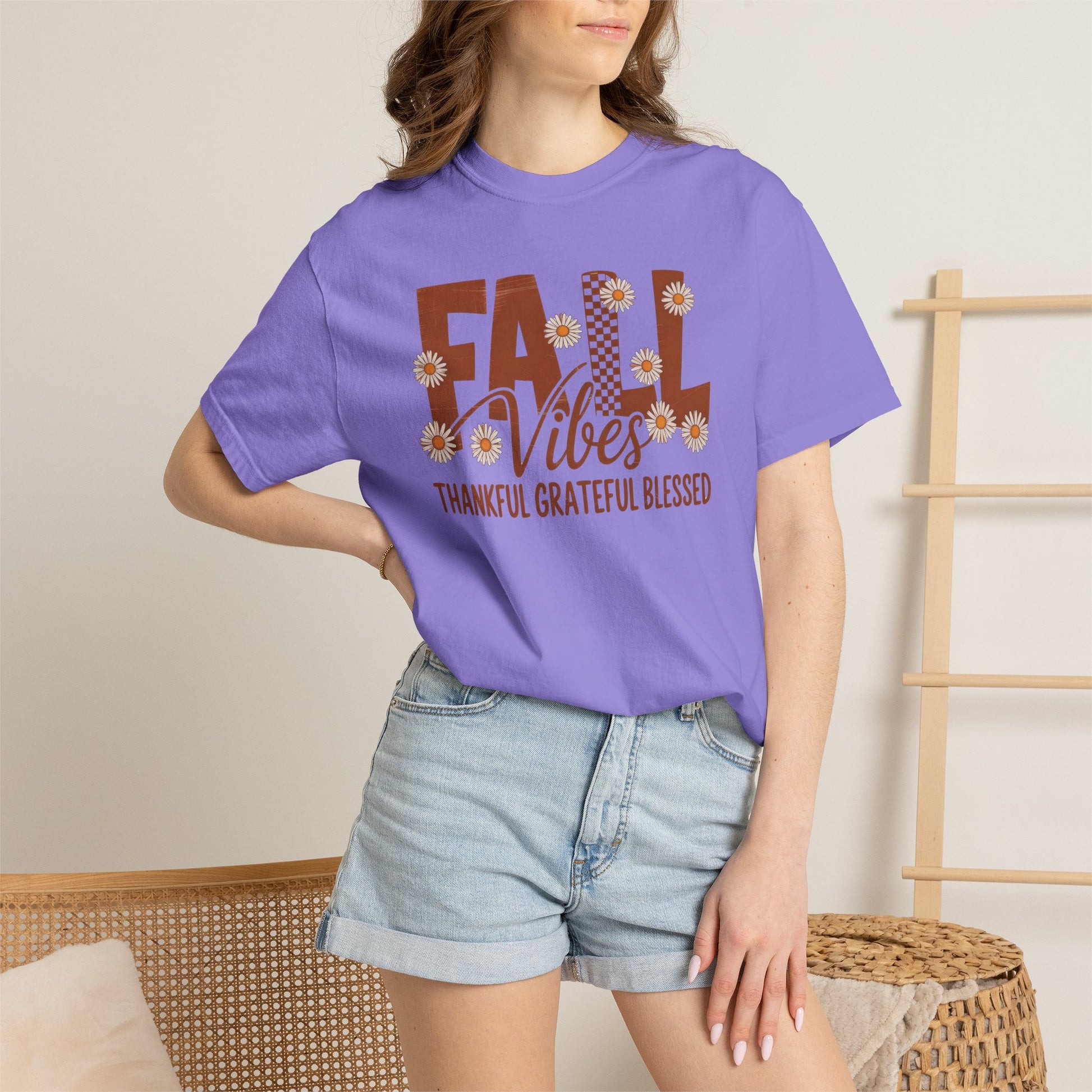 Fall Vibes Shirt, Thankful Grateful Blessed Shirt, Autumn Daisy Shirt, Comfort Colors Fall Tee, Thanksgiving Shirt Women