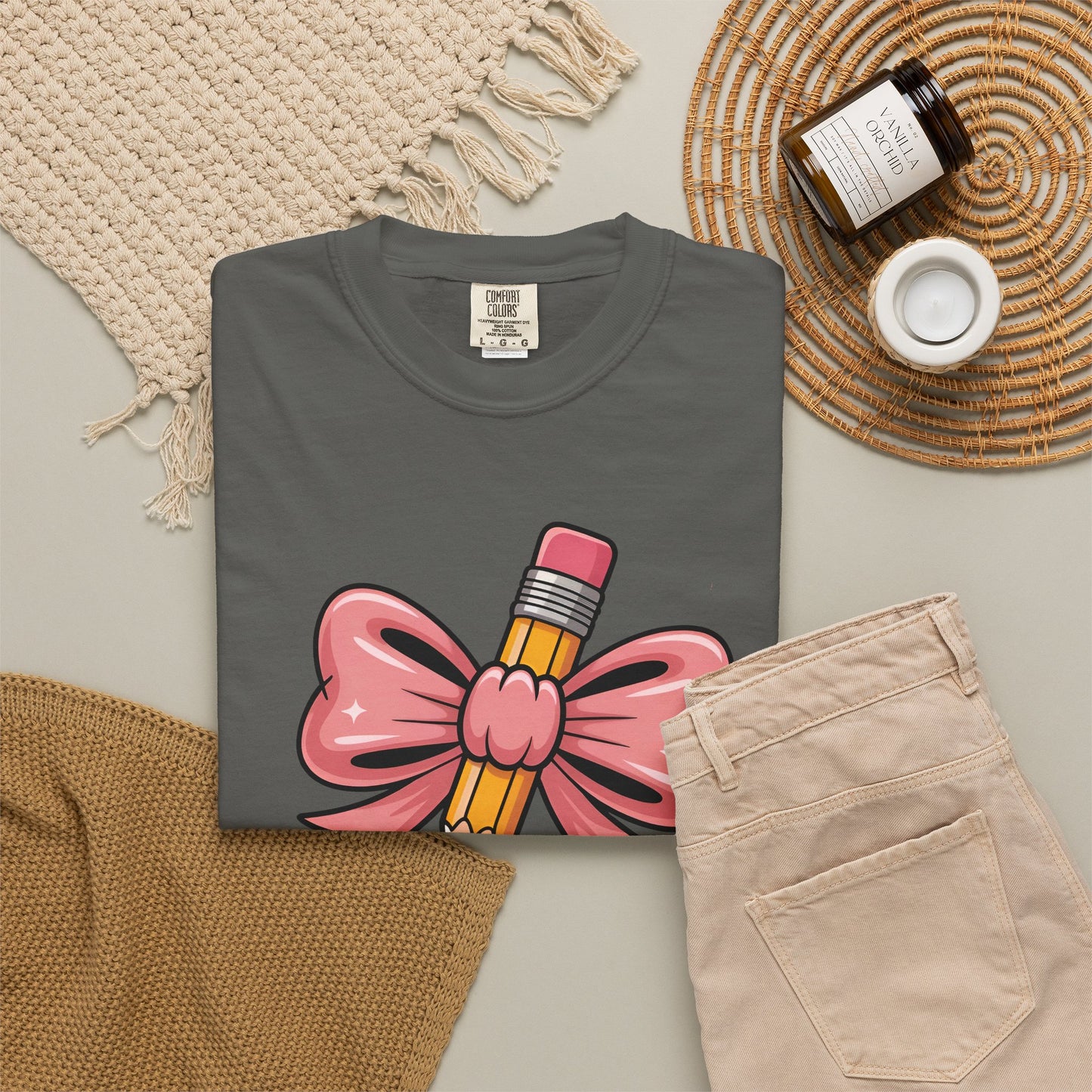 Pink Teacher Bow Comfort Colors Shirt | Cute Teacher Gift
