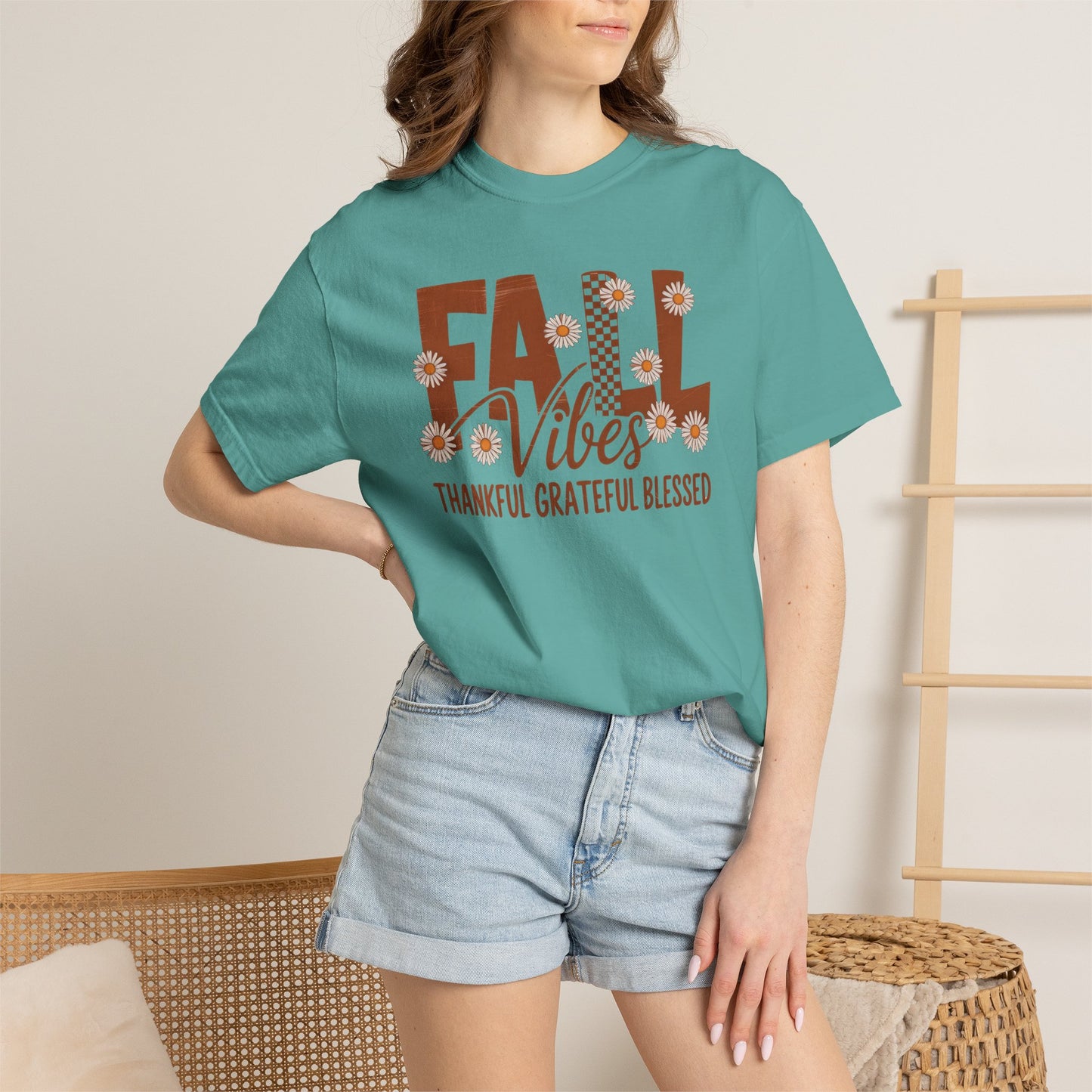 Fall Vibes Shirt, Thankful Grateful Blessed Shirt, Autumn Daisy Shirt, Comfort Colors Fall Tee, Thanksgiving Shirt Women