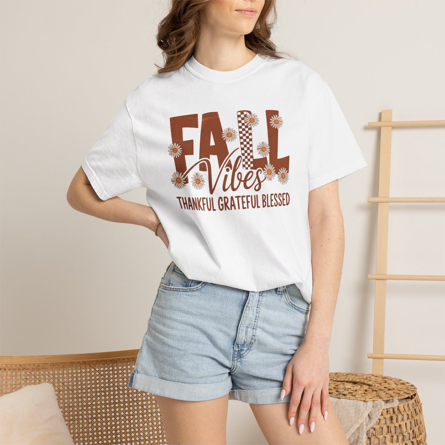 Fall Vibes Shirt, Thankful Grateful Blessed Shirt, Autumn Daisy Shirt, Comfort Colors Fall Tee, Thanksgiving Shirt Women