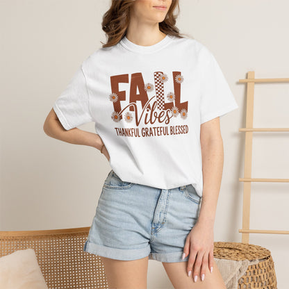 Fall Vibes Shirt, Thankful Grateful Blessed Shirt, Autumn Daisy Shirt, Comfort Colors Fall Tee, Thanksgiving Shirt Women