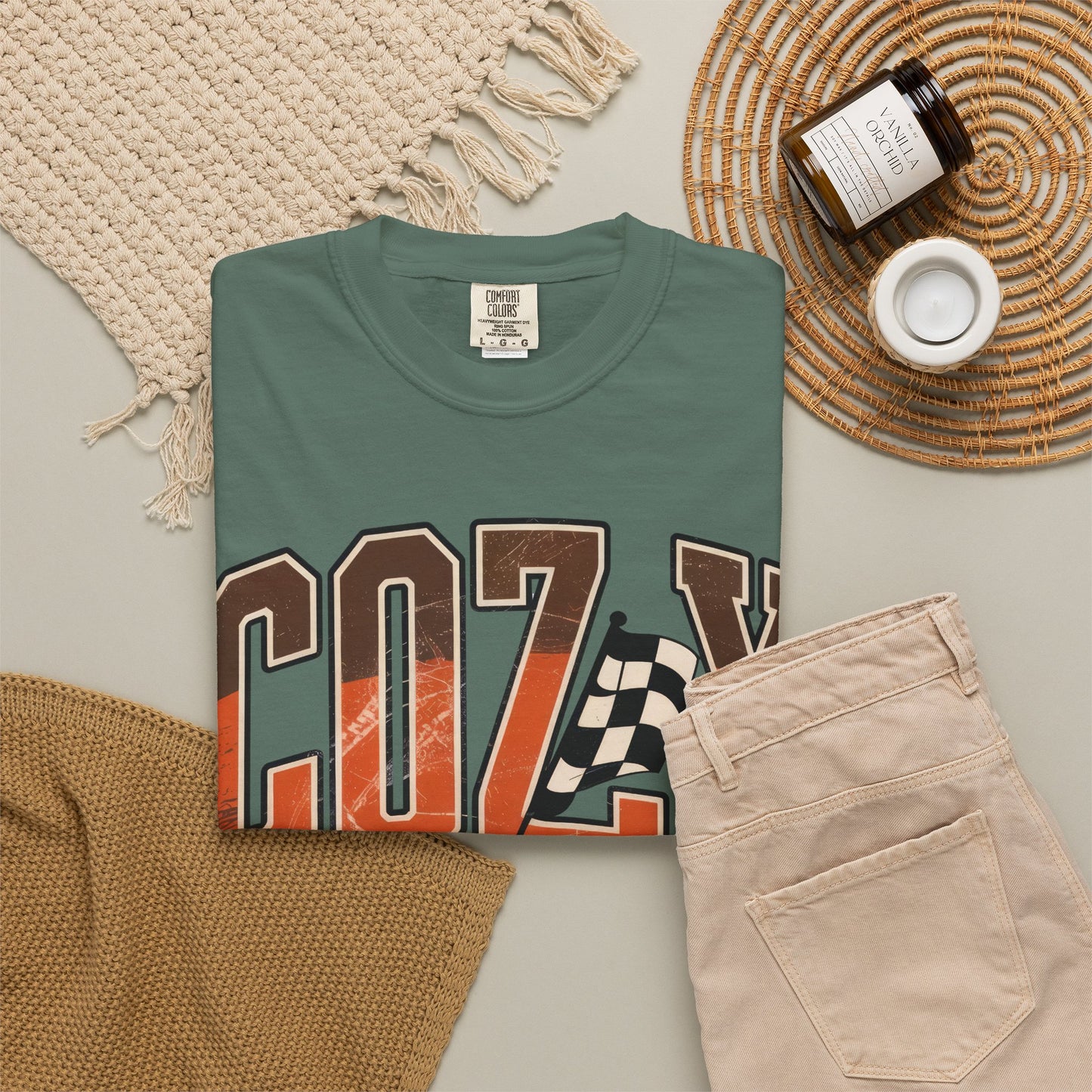 Cozy Season Comfort Colors 1717 Fall Racing Graphic T-Shirt shirt for fall festival tee enthusiasts - must-have collector