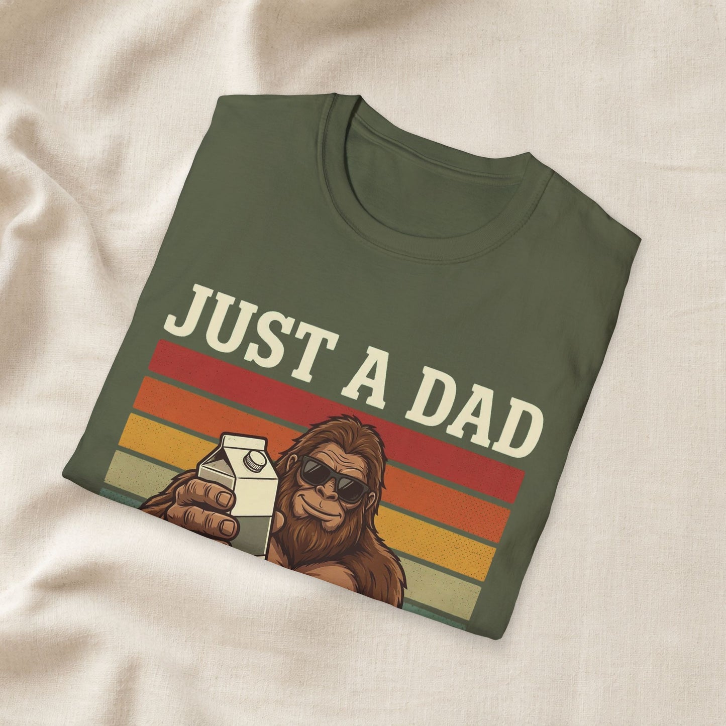 Comfortable unisex Just A Dad Who Always Came Back With The Milk Shirt | Funny Bigfoot Dad Tee apparel - flattering bigfoot