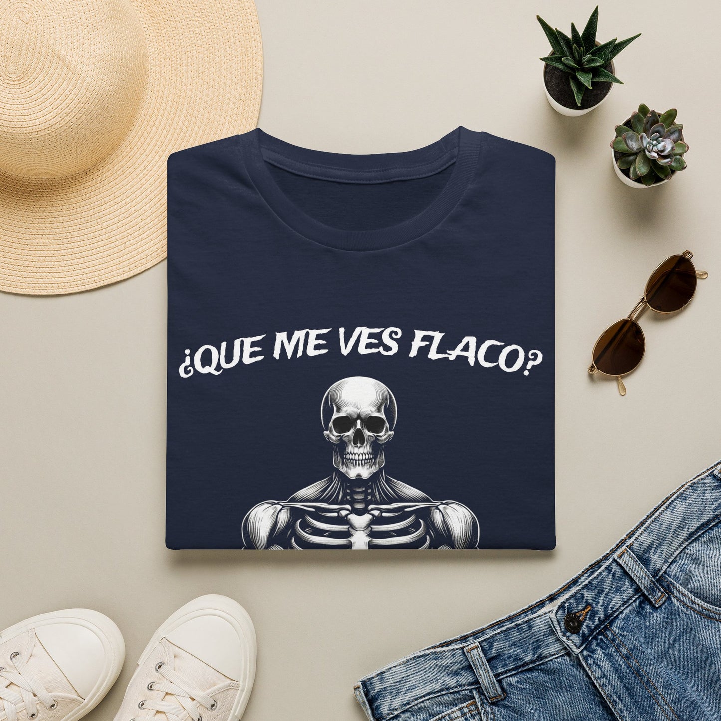 Funny Skeleton Gym Shirt – Que Me Ves Flaco T-Shirt muscle shirt graphic graphic tee - eye-catching muscle shirt design print