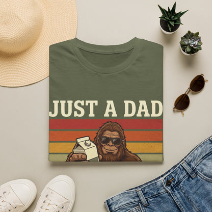 Just A Dad Who Always Came Back With The Milk Shirt | Funny Bigfoot Dad Tee t-shirt for bigfoot shirt season - versatile
