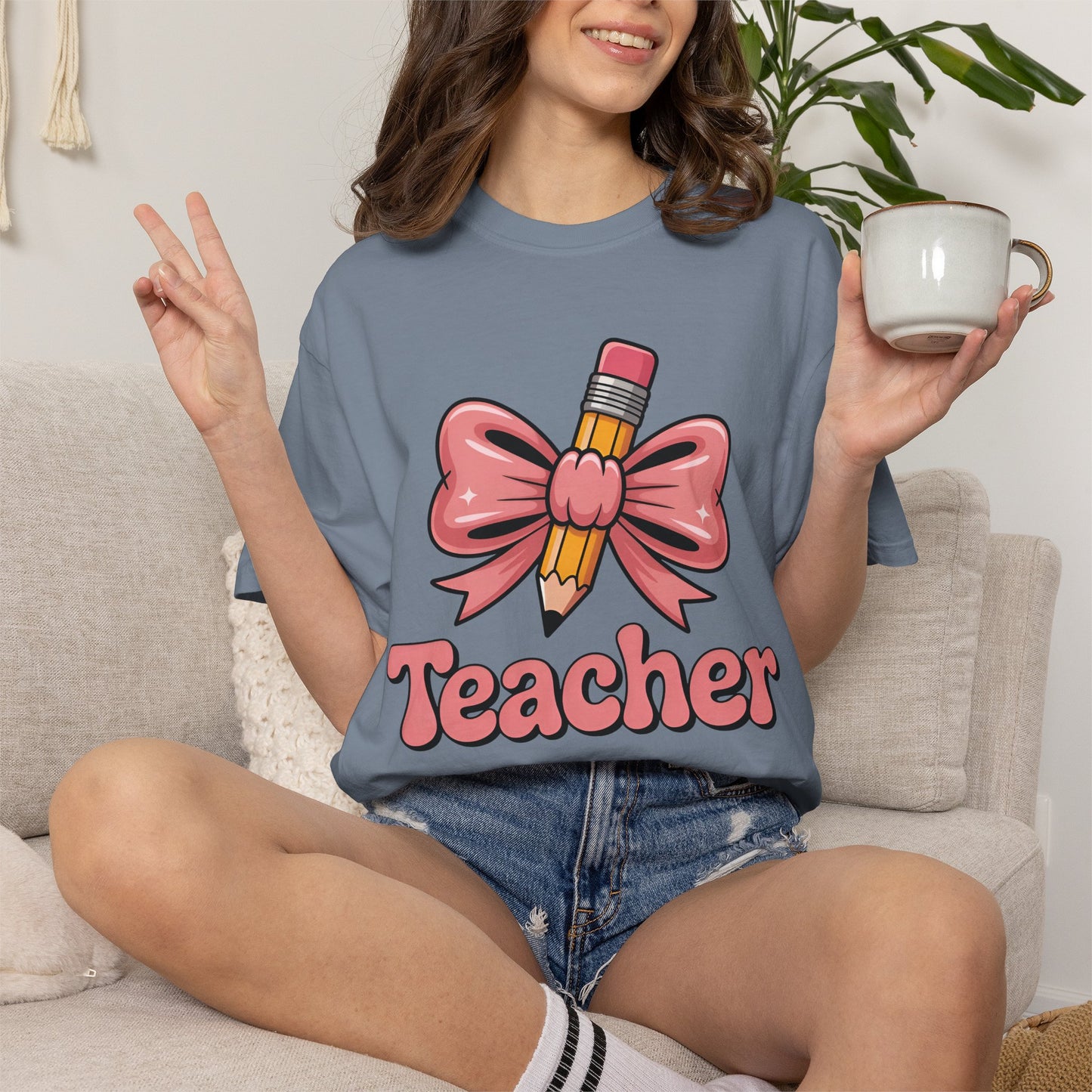 Pink Teacher Bow Comfort Colors Shirt | Cute Teacher Gift