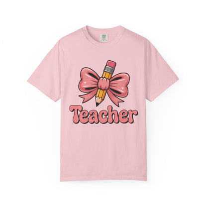 Pink Teacher Bow Comfort Colors Shirt | Cute Teacher Gift