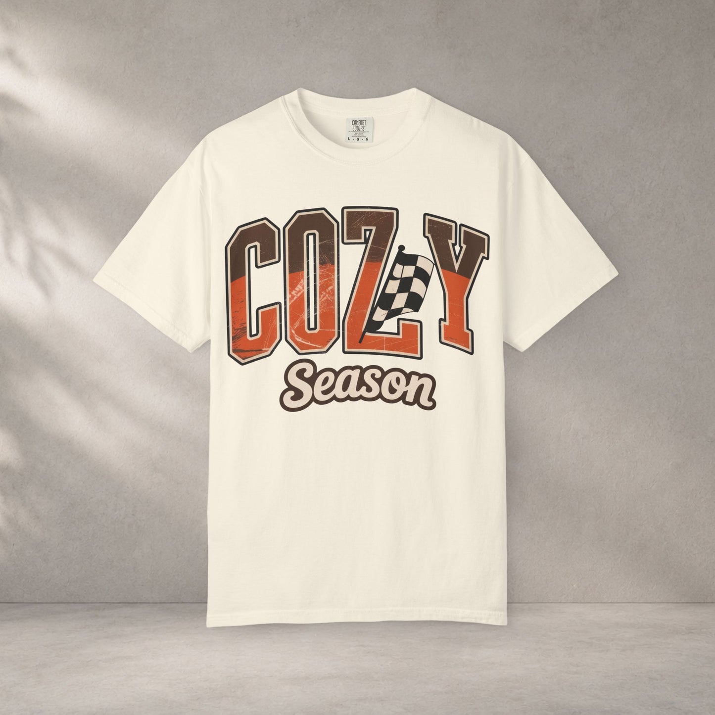 Premium quality Cozy Season Comfort Colors 1717 Fall Racing Graphic T-Shirt shirt - soft comfortable checkered flag shirt