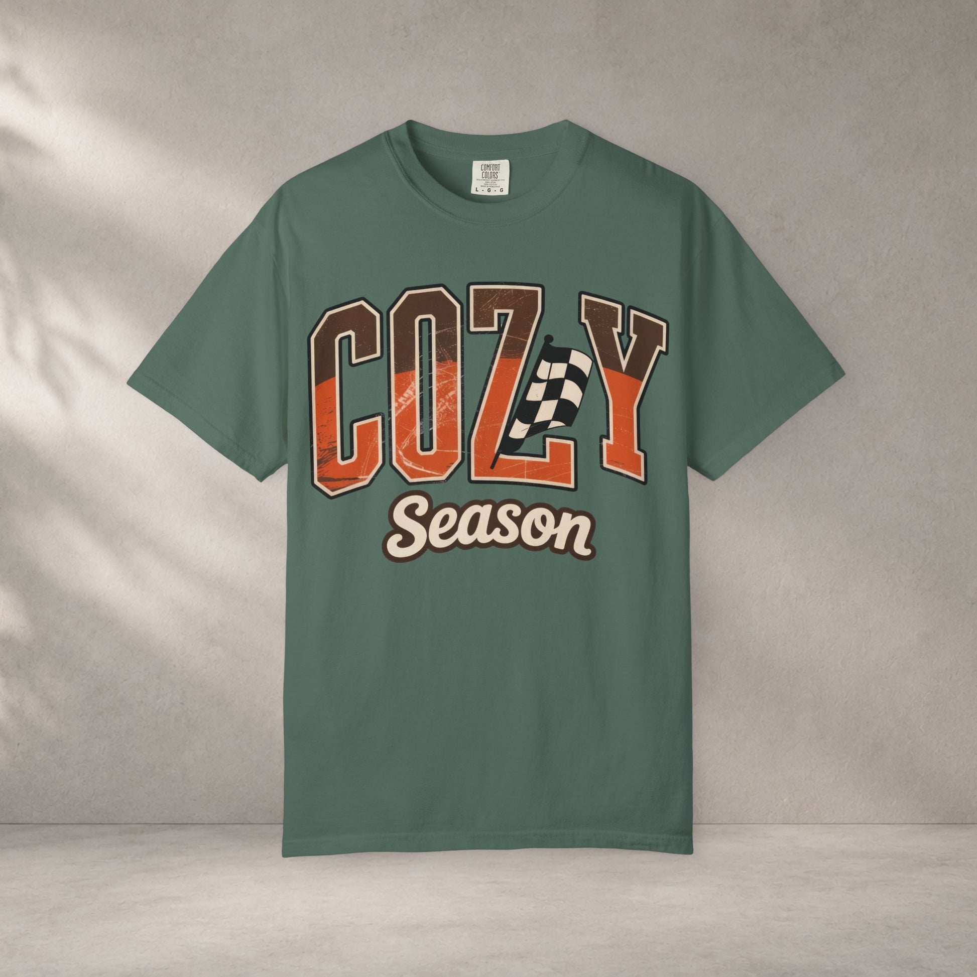 Comfortable unisex Cozy Season Comfort Colors 1717 Fall Racing Graphic T-Shirt tee - flattering fall fit and rich color