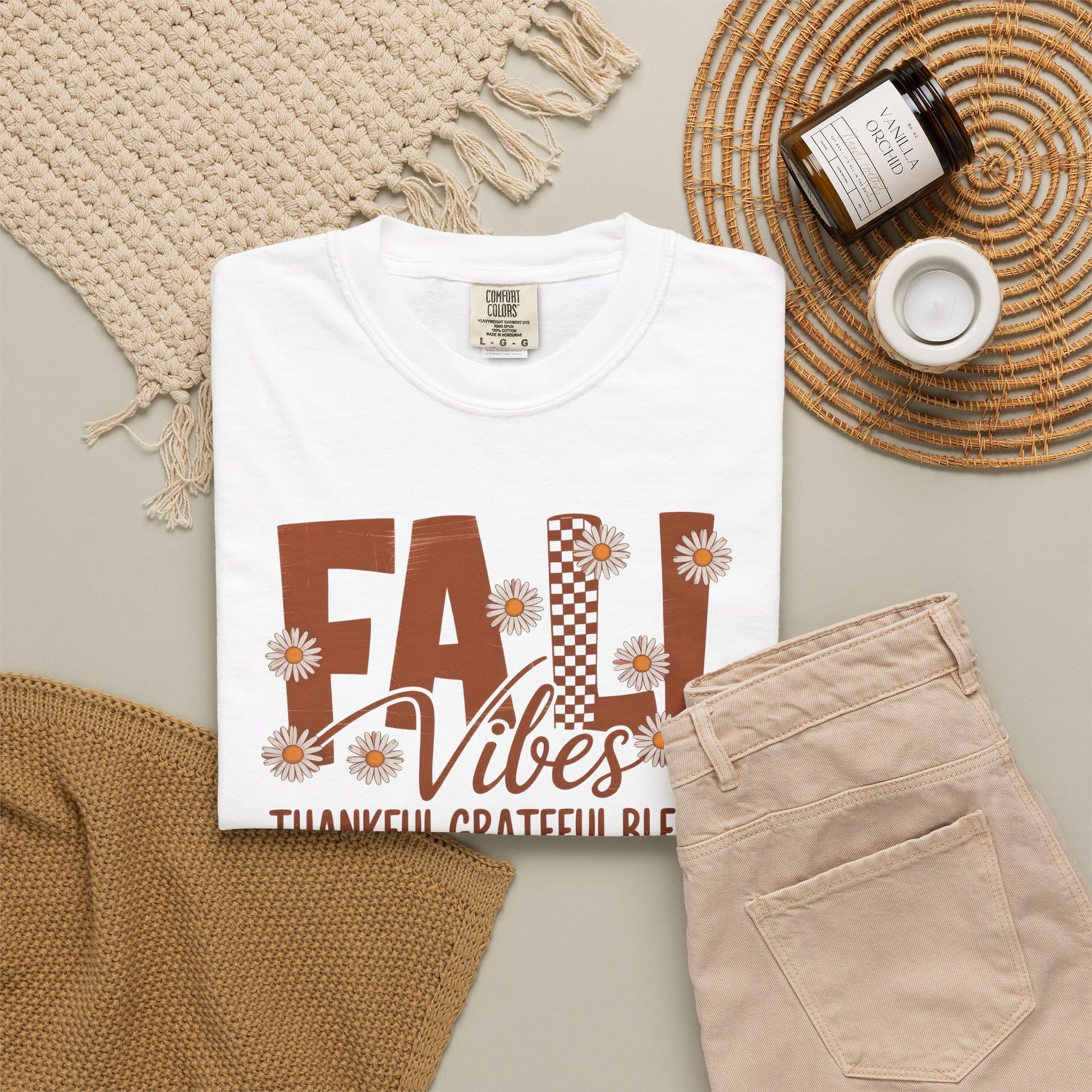 Fall Vibes Shirt, Thankful Grateful Blessed Shirt, Autumn Daisy Shirt, Comfort Colors Fall Tee, Thanksgiving Shirt Women
