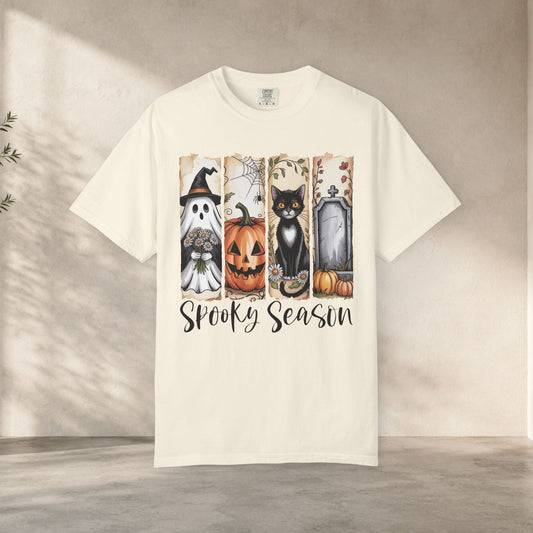 Vintage Halloween Ghost Cat Shirt, Cute Spooky Season Tee, Black Cat Pumpkin Shirt, Cottagecore Halloween Shirt, Fall